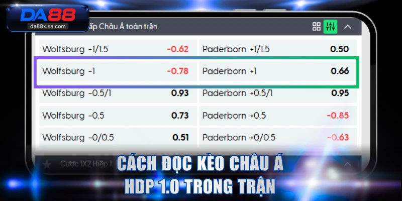 Cách đọc kèo châu Á HDP 1.0 trong trận